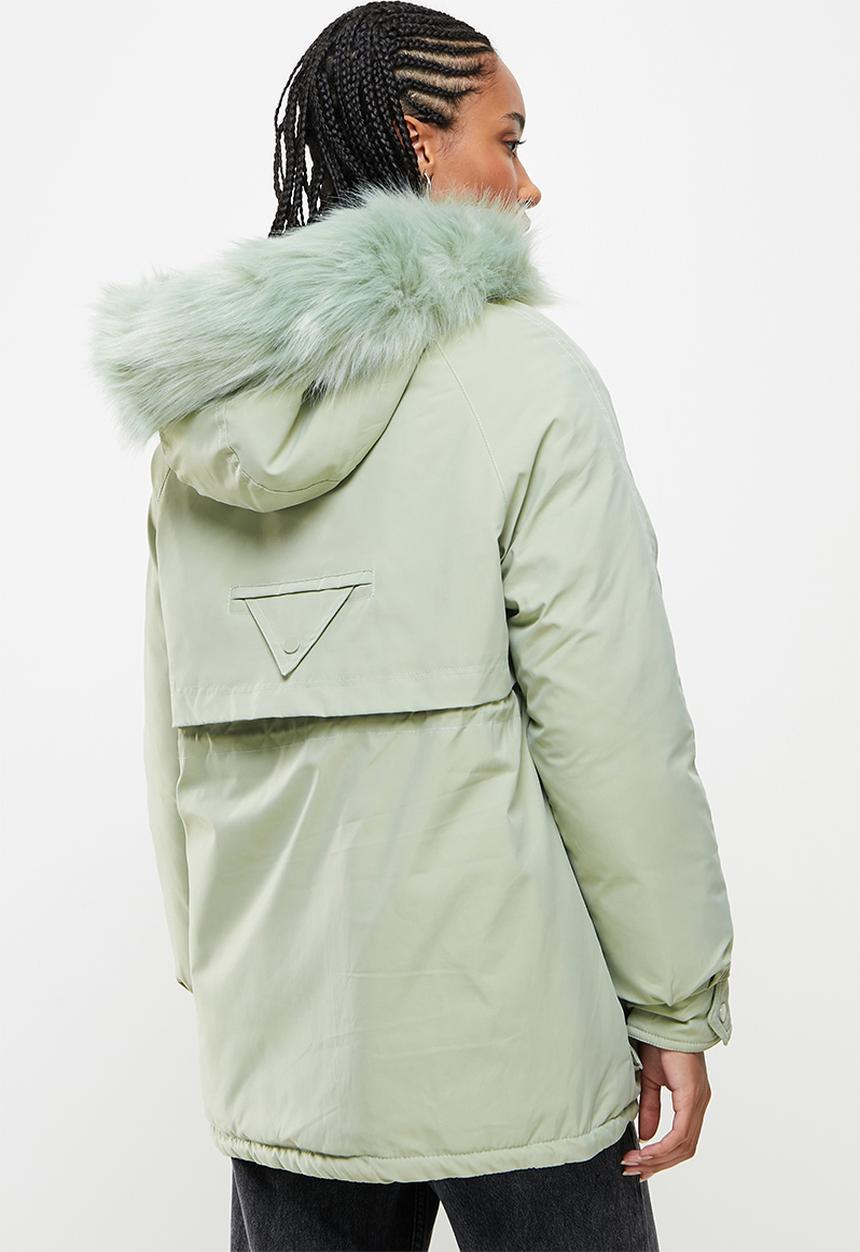 dailyfriday - Faux fur hooded parker - sage