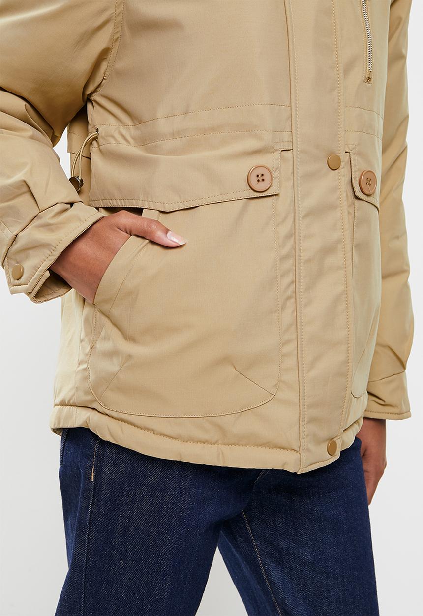 dailyfriday - Fur trim parka - stone