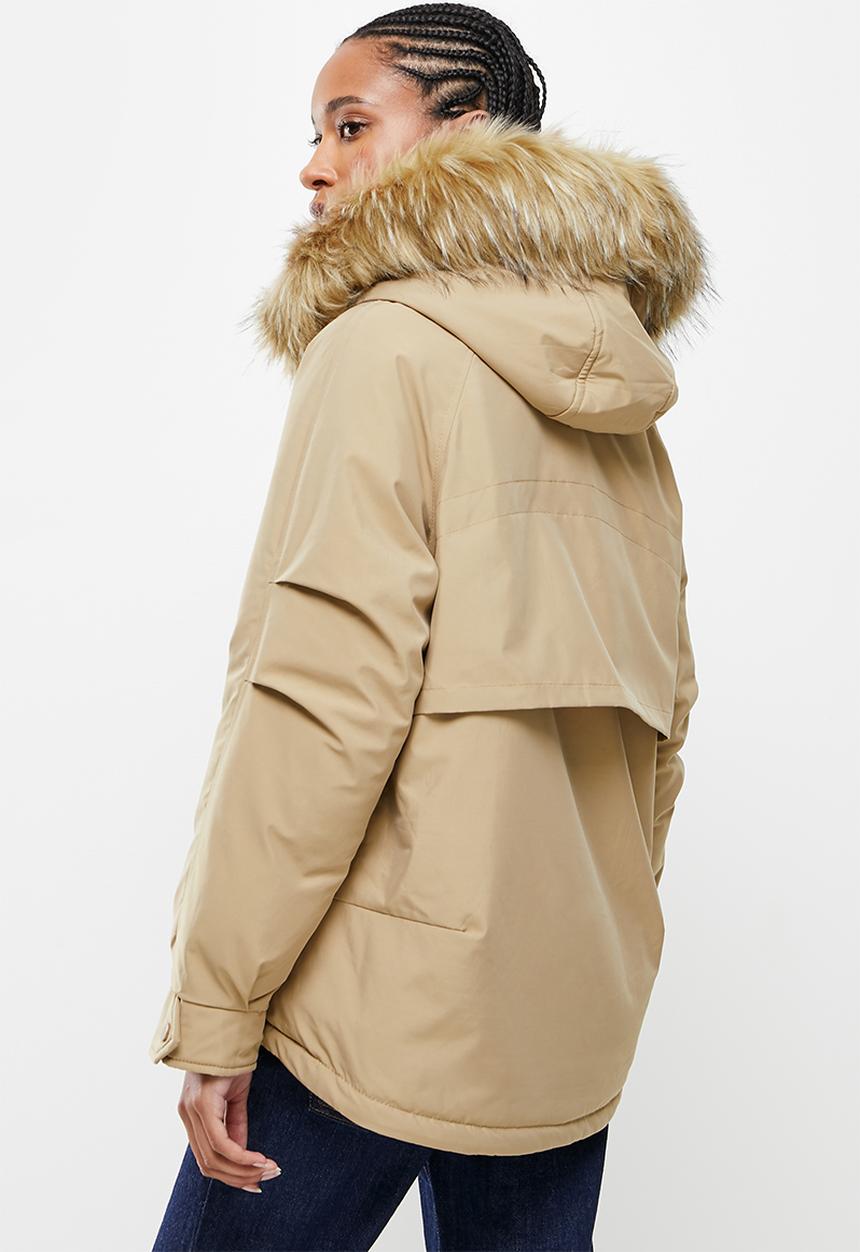 dailyfriday - Fur trim parka - stone