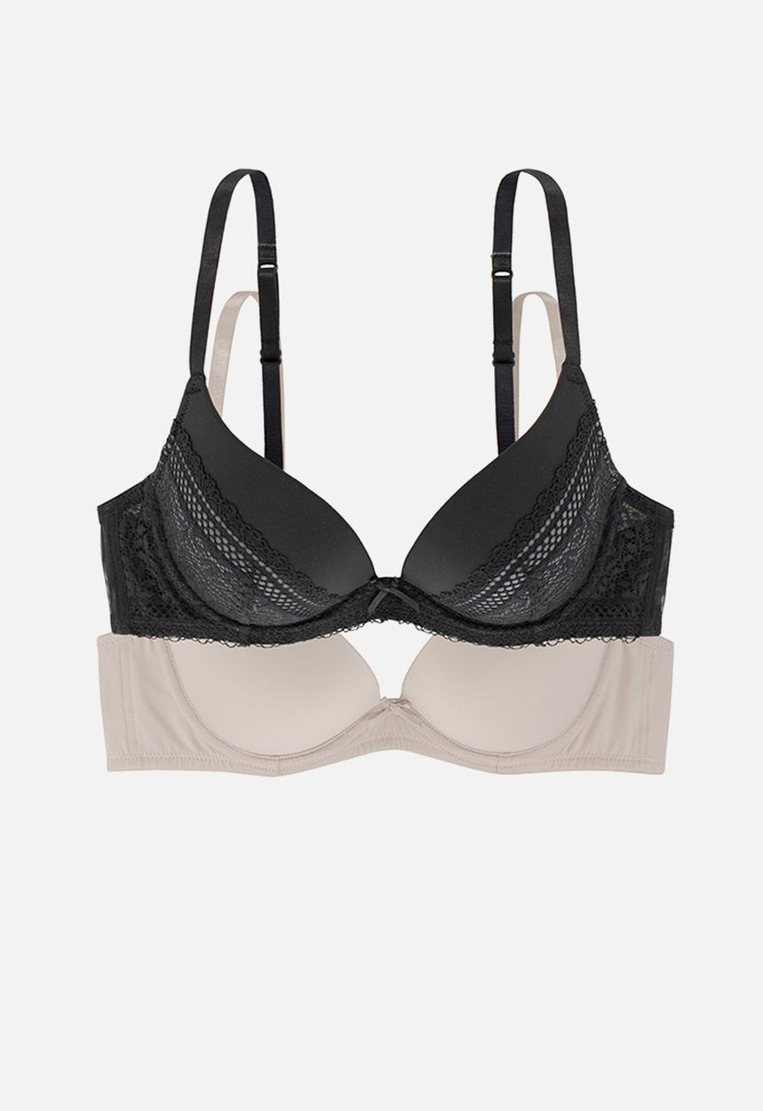 DORINA - Savanna 2 pack push up plunge bra - black & beige 