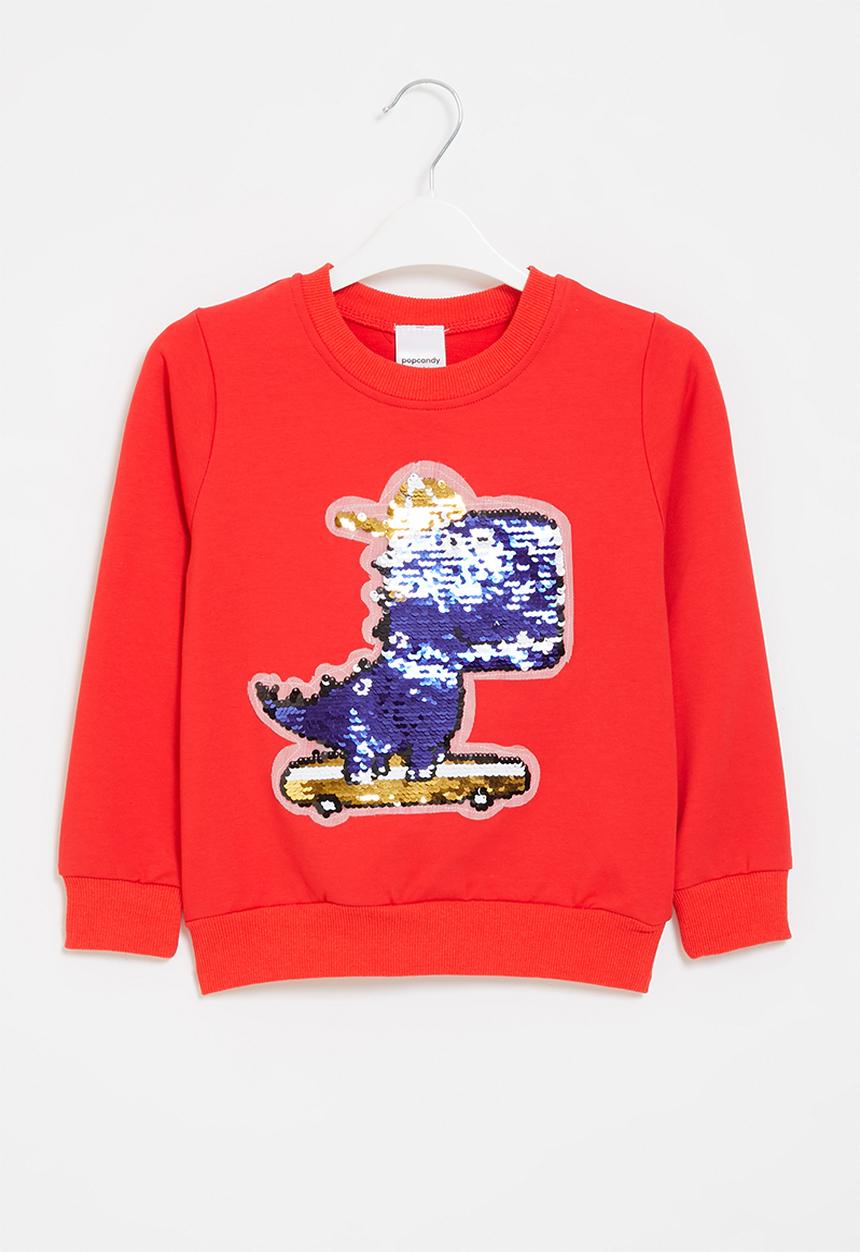 Pop Candy - Boys dino crew with sequin detail - red