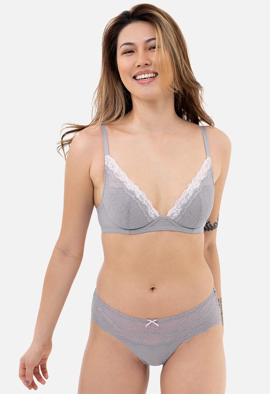 DORINA - Venus 2 pack light padded plunge bra - grey & pink