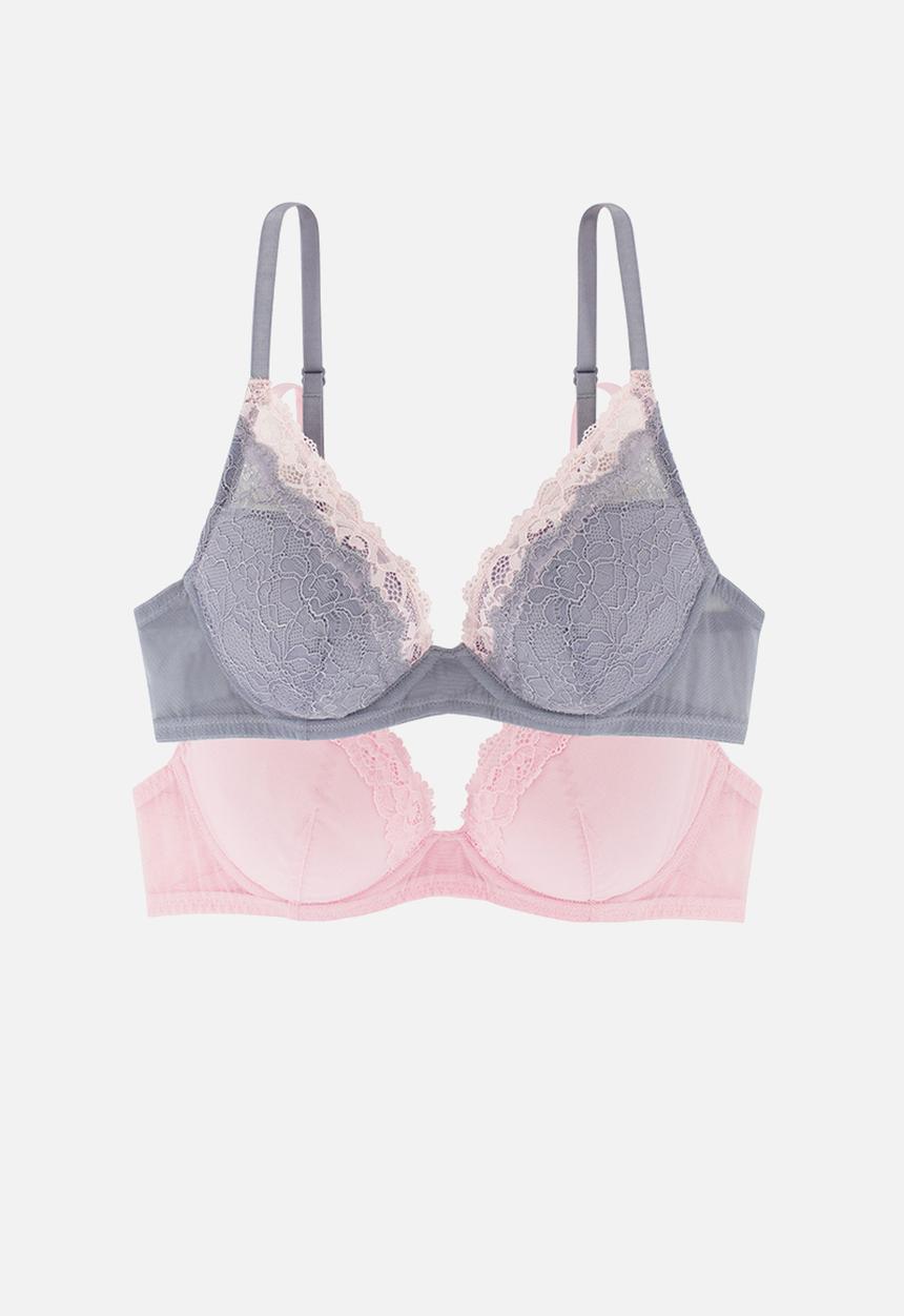 DORINA - Venus 2 pack light padded plunge bra - grey & pink