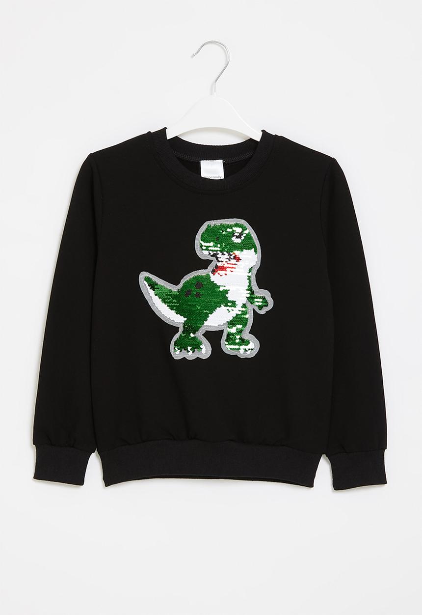 Pop Candy - Boys dino crew with sequin detail - black