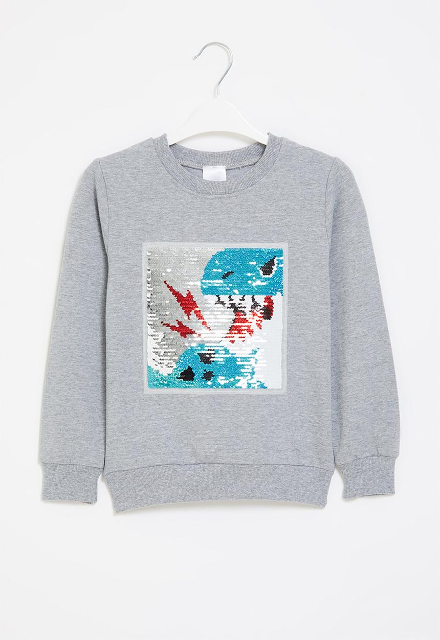 Pop Candy - Boys dino crew with sequin detail - grey