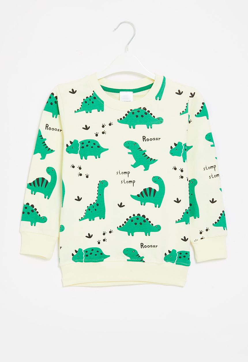 Pop Candy - Dino printed sweat top - milk & green 