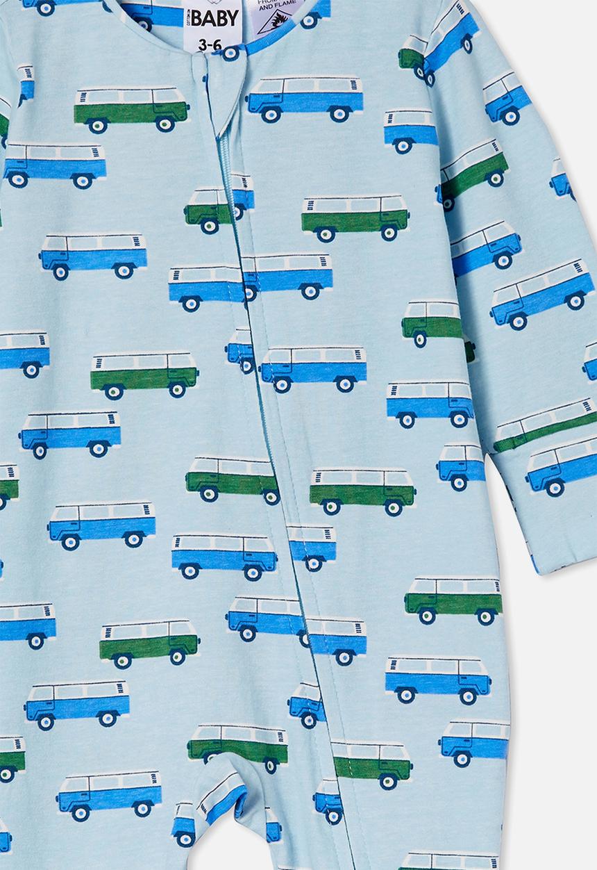 Cotton On - The long sleeve zip romper - frosty blue & kombi vans