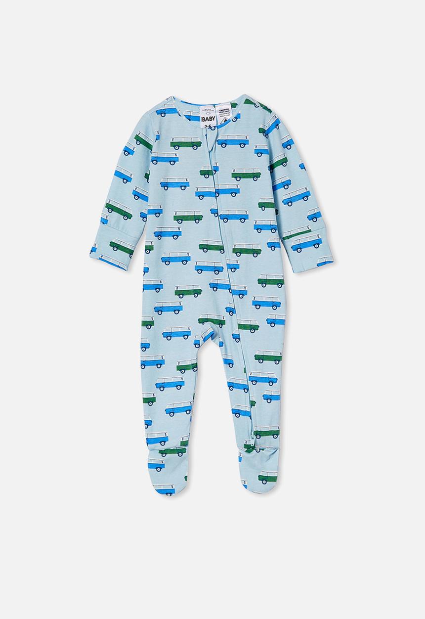 Cotton On - The long sleeve zip romper - frosty blue & kombi vans