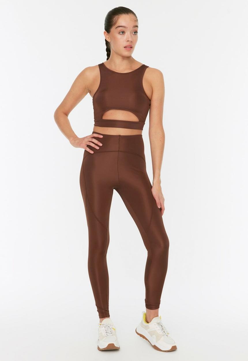 Trendyol - Stitch detailed sports leggings - brown