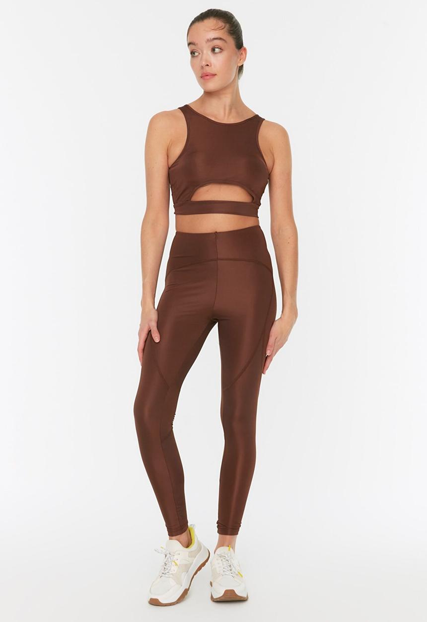 Trendyol - Stitch detailed sports leggings - brown