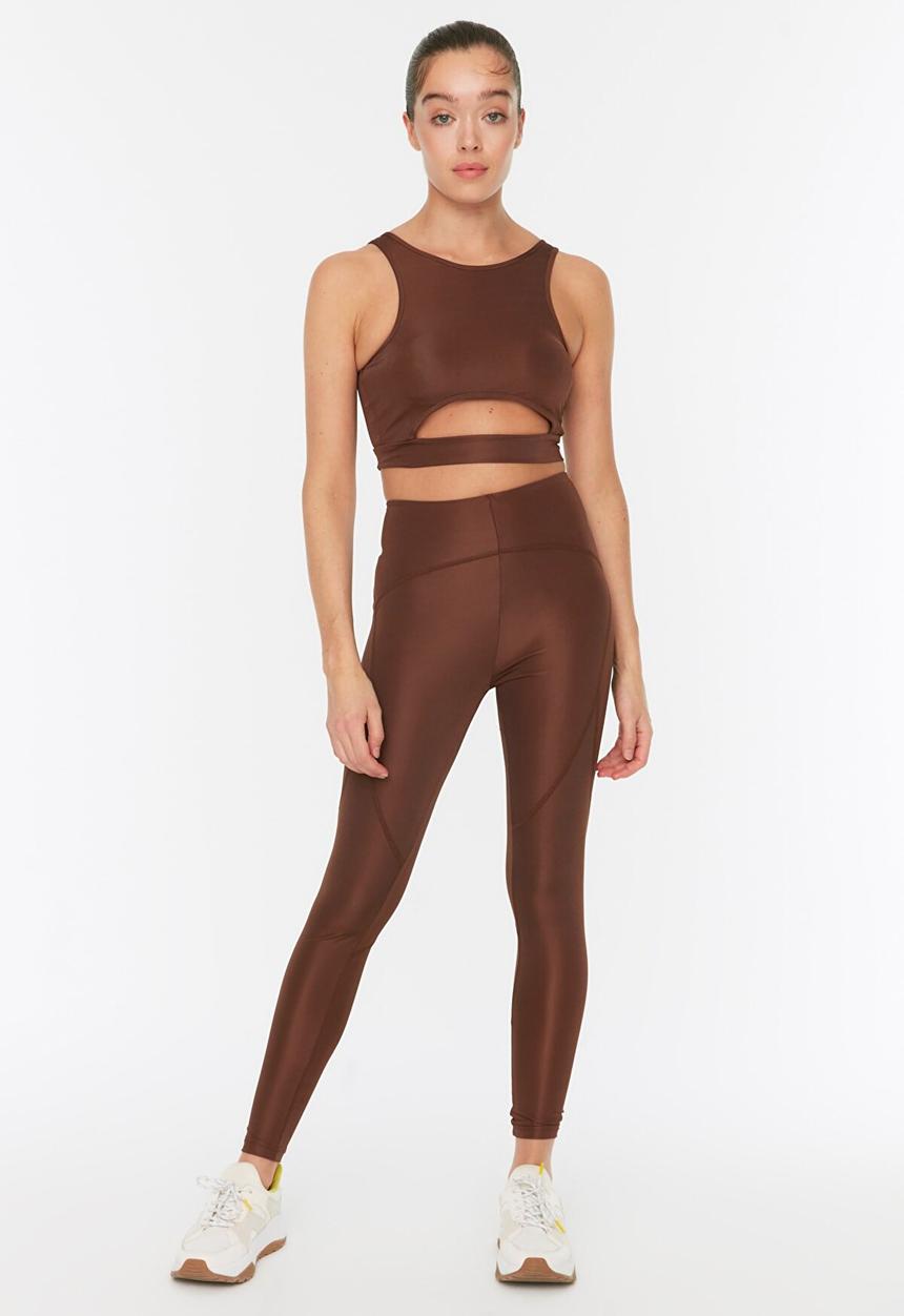 Trendyol - Stitch detailed sports leggings - brown