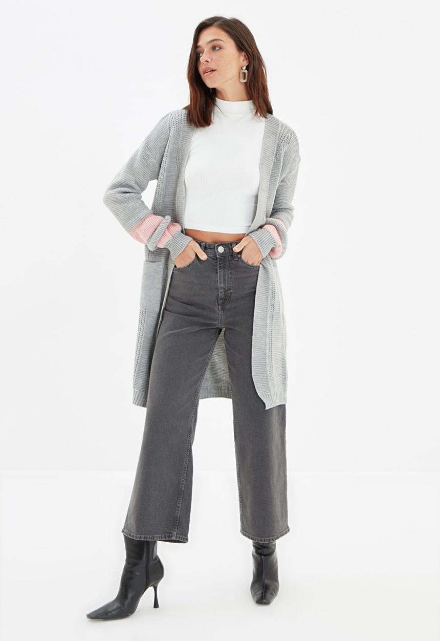 Trendyol - Sleeve detailed cardigan - grey