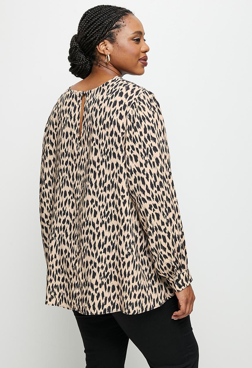 edit Plus - Oversized bellow sleeve shell top - stone & black