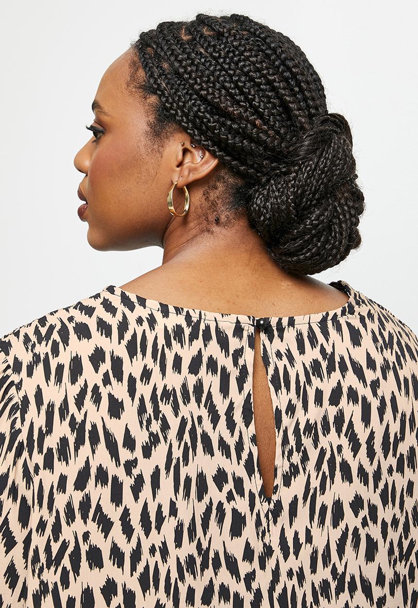 edit Plus - Oversized bellow sleeve shell top - stone & black