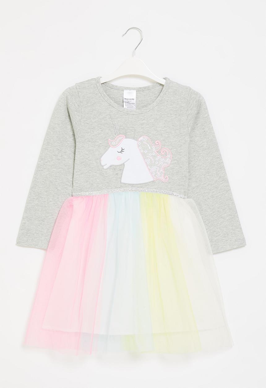 Pop Candy - Girls unicorn dress - grey