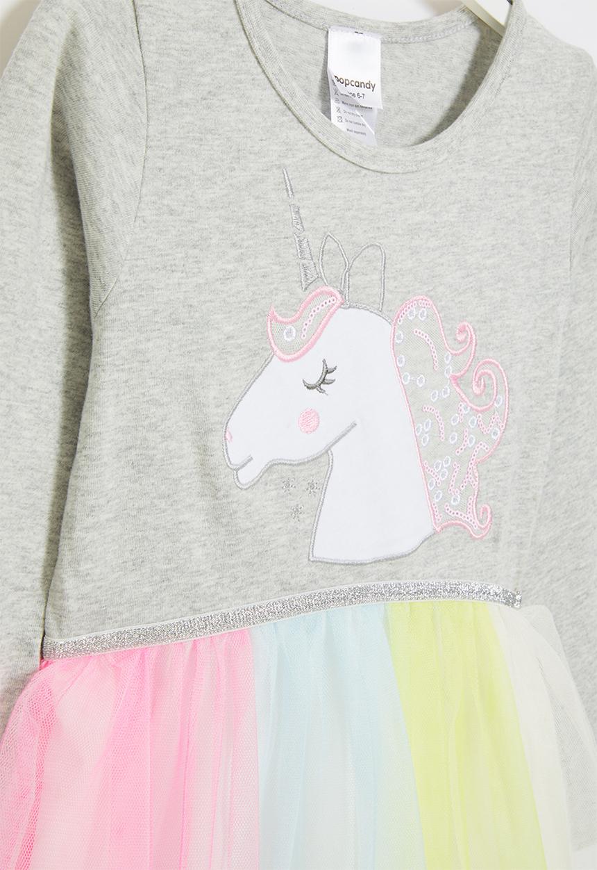 Pop Candy - Girls unicorn dress - grey