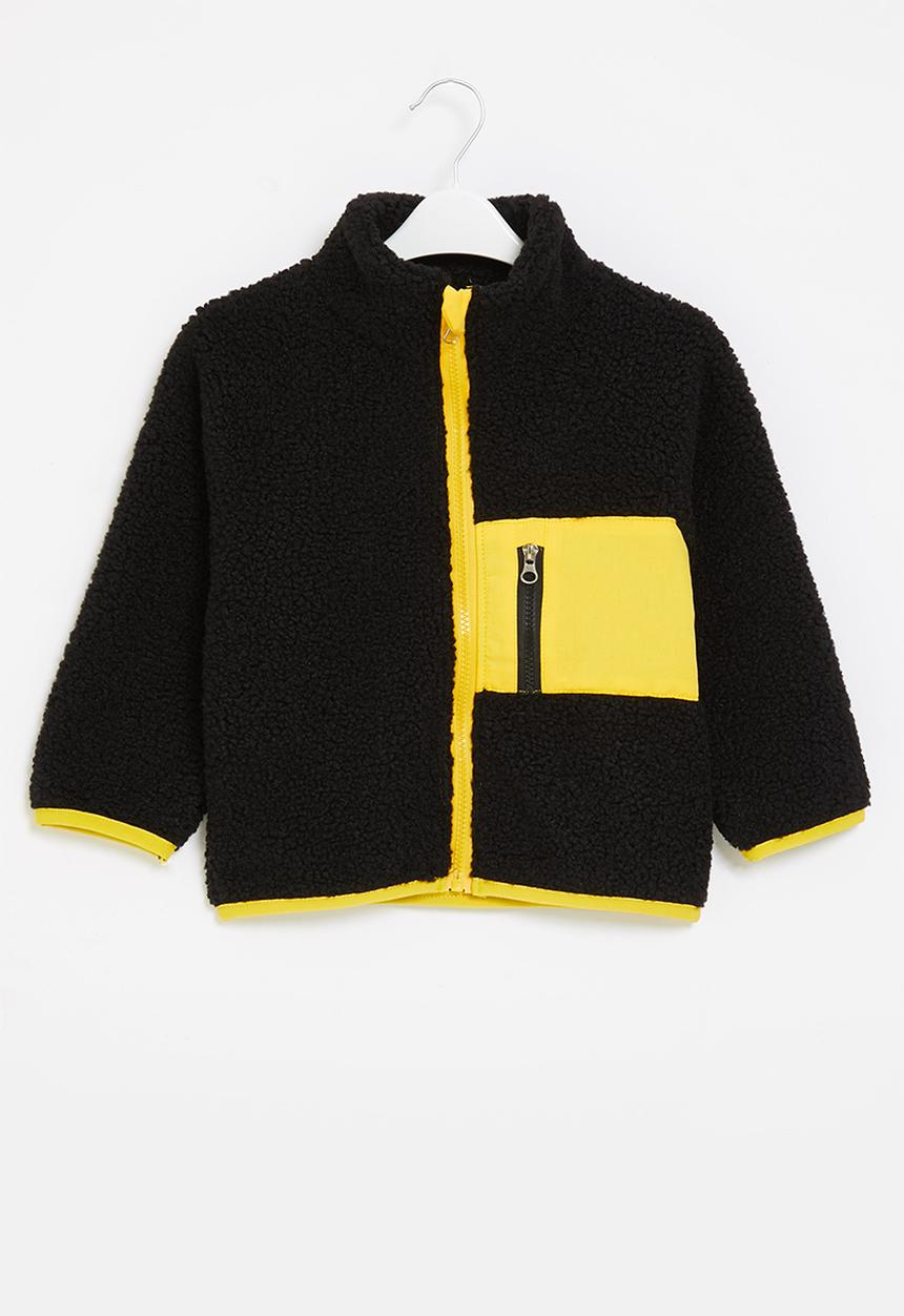 Pop Candy - Boys sherpa jacket - black & yellow 