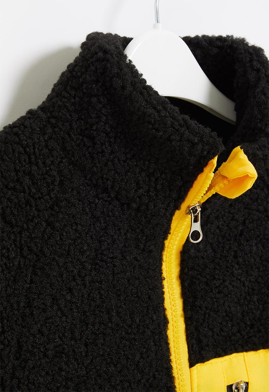 Pop Candy - Boys sherpa jacket - black & yellow 
