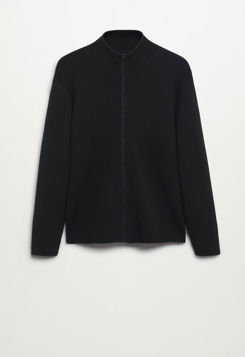 MANGO - Zipped high collar Cardigan luxusc - black