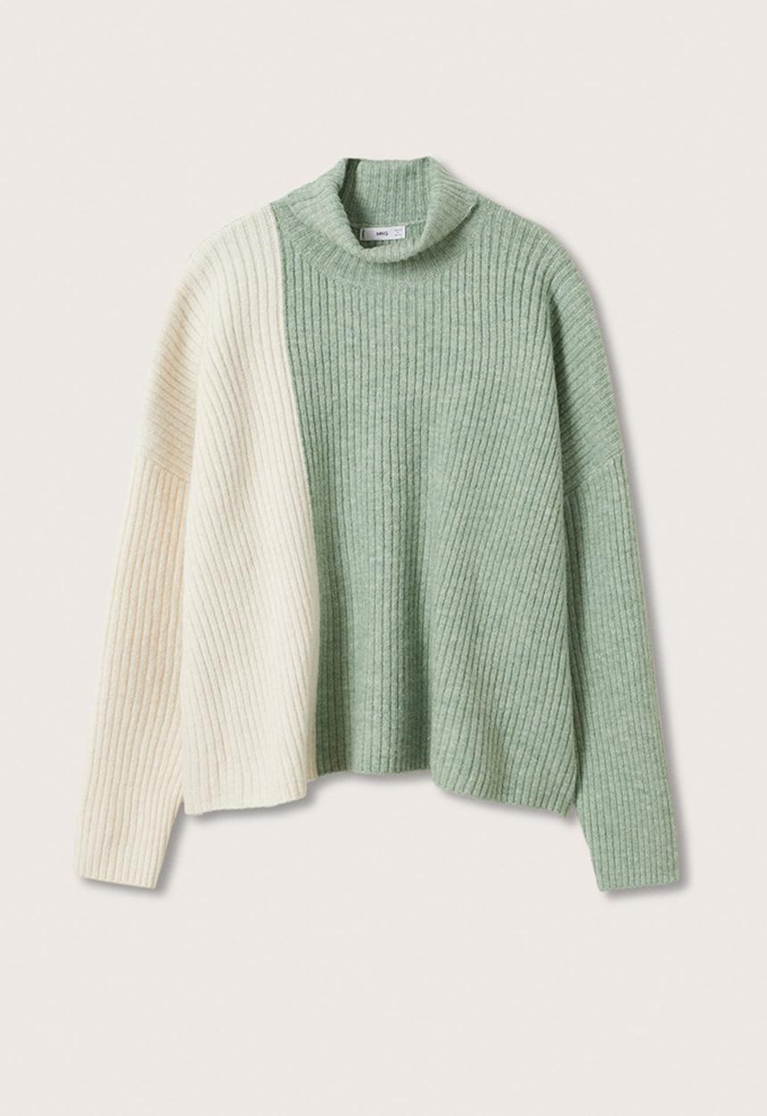 MANGO - Plus sweater block - ecru & green 