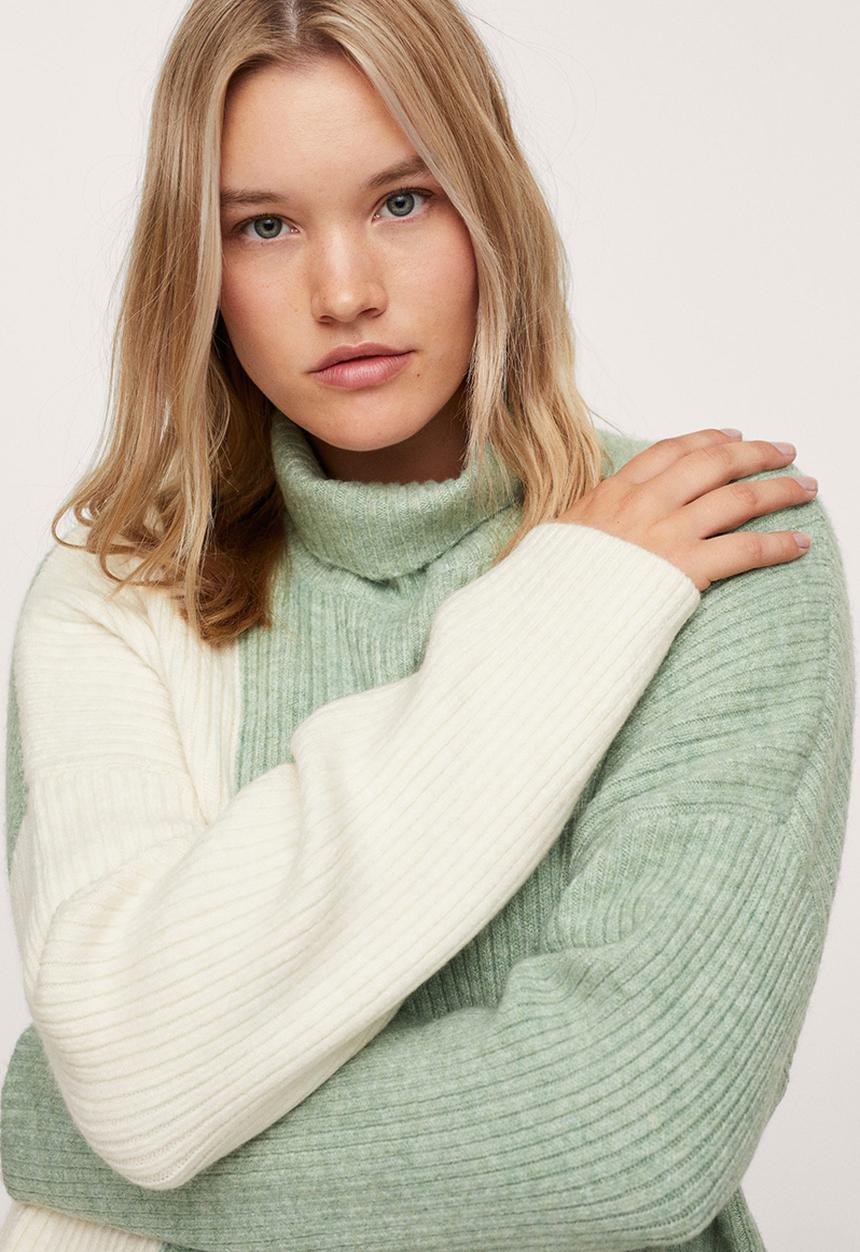MANGO - Plus sweater block - ecru & green 