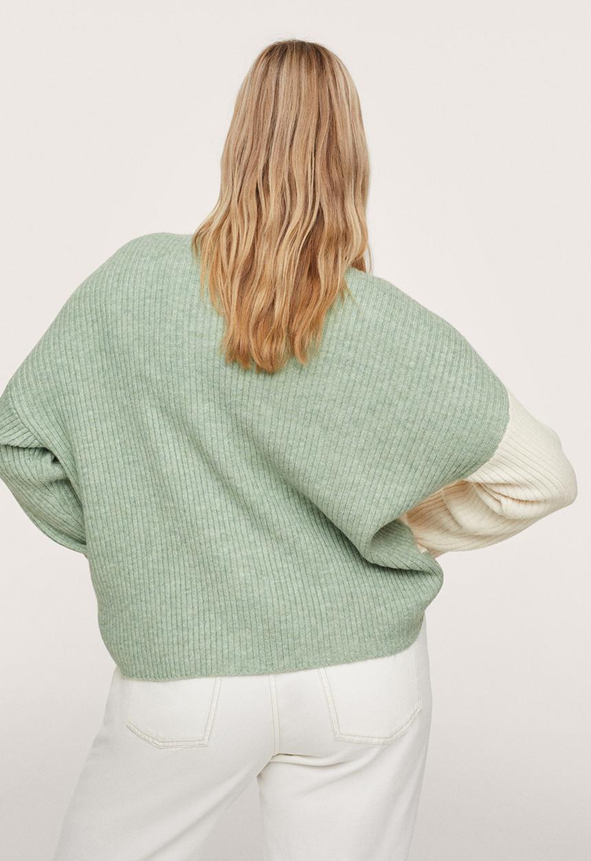 MANGO - Plus sweater block - ecru & green 
