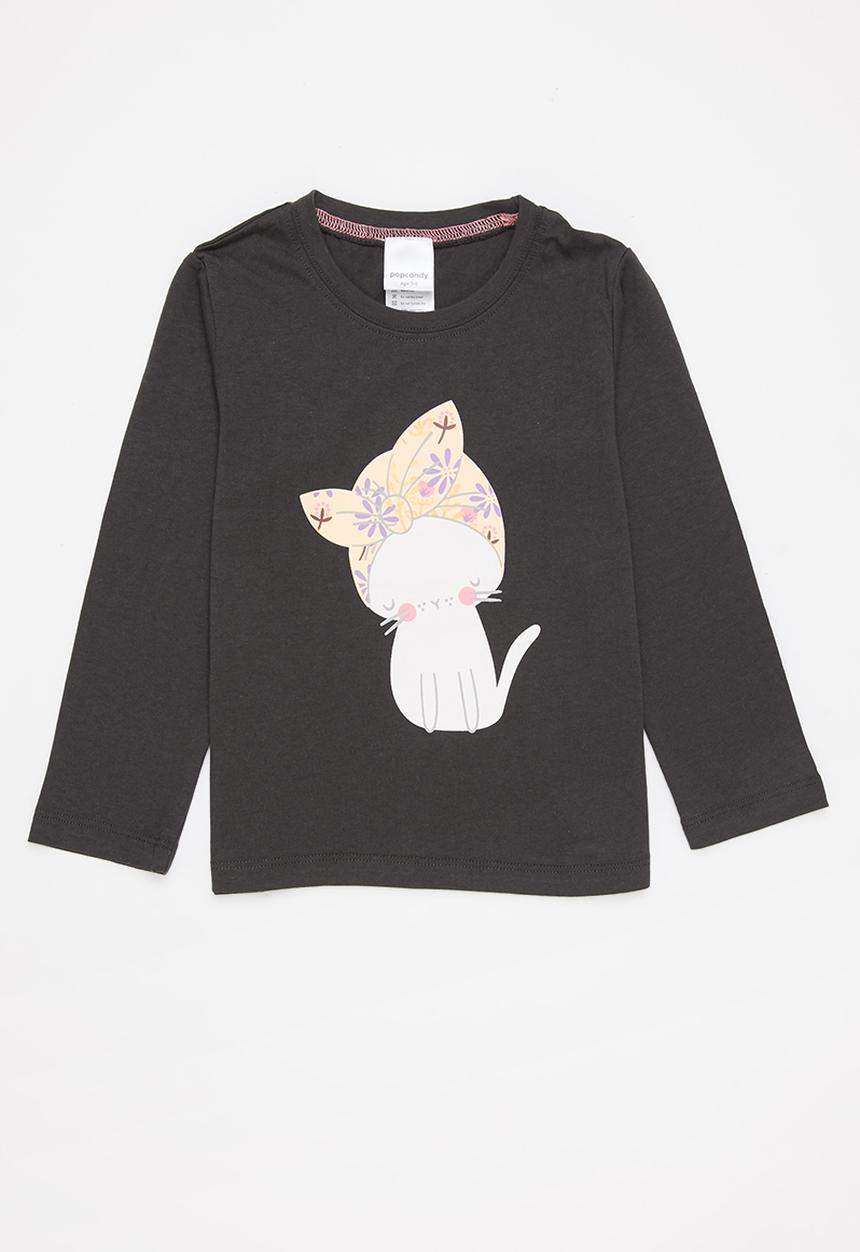 Pop Candy - Girls 2 pack printed long sleeve tee - black & grey 
