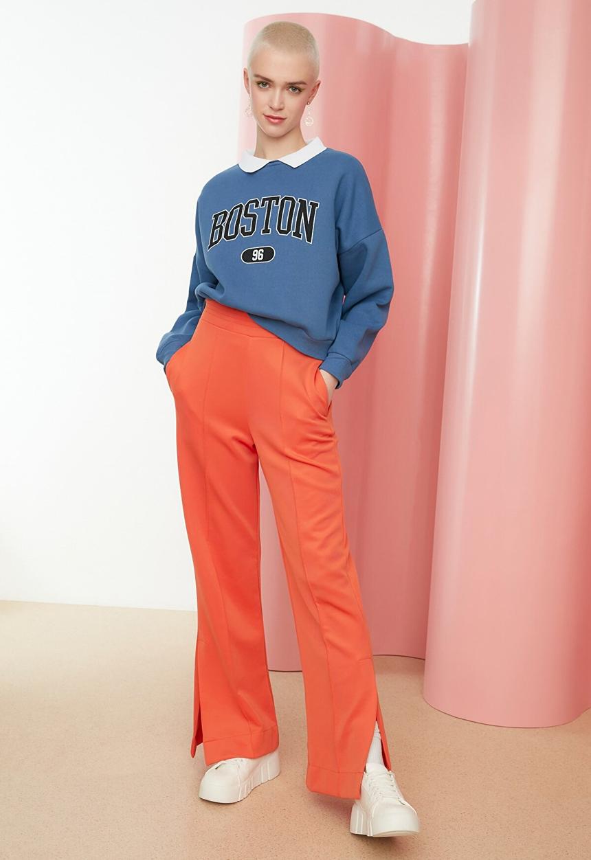 Trendyol - Printed boyfriend sweatshirt - indigo