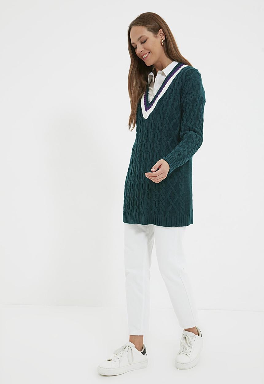 Trendyol - V neck knitwear sweater - green