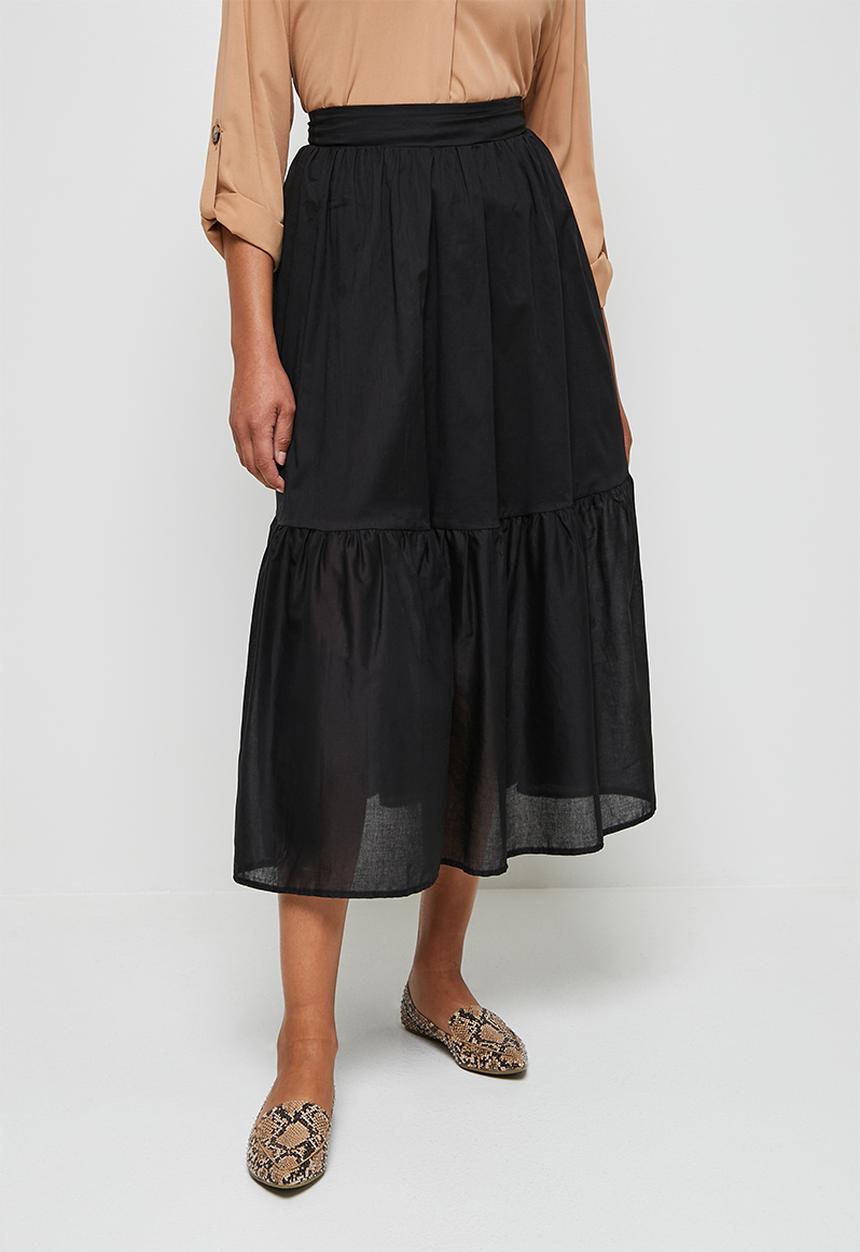 MILLA - Voile tiered midi skirt - black