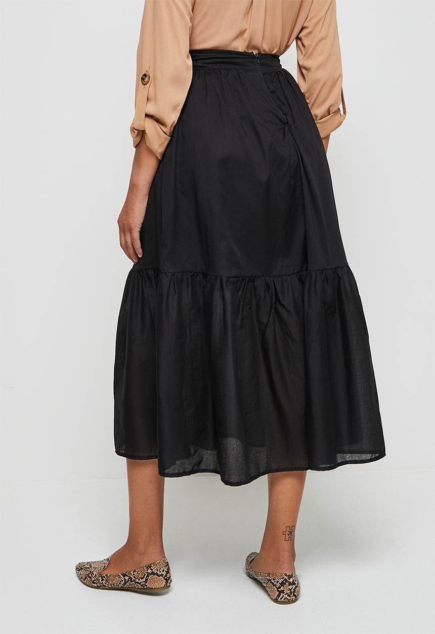 MILLA - Voile tiered midi skirt - black