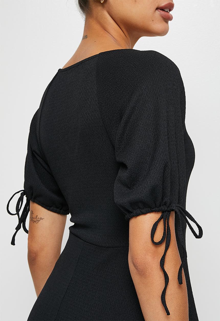 edit - Crinkle fit & flare dress - black