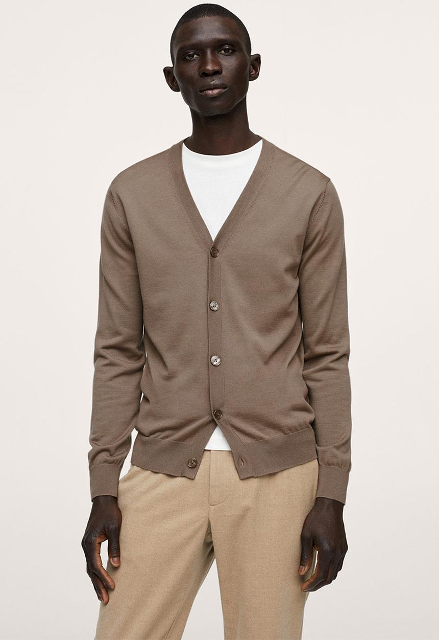 MANGO - 100% Merino Wool washable Cardigan Willyc - medium Brown