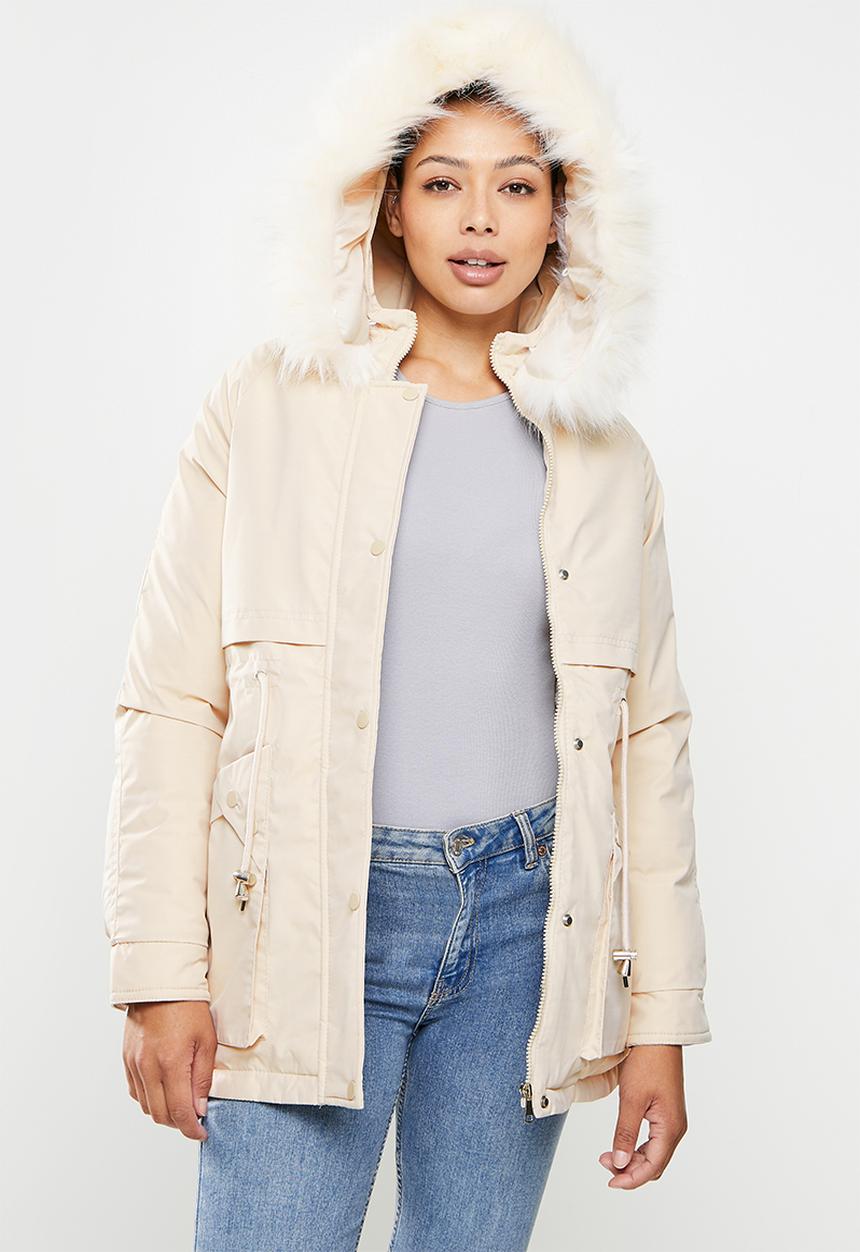 dailyfriday - Faux fur hooded parker - stone