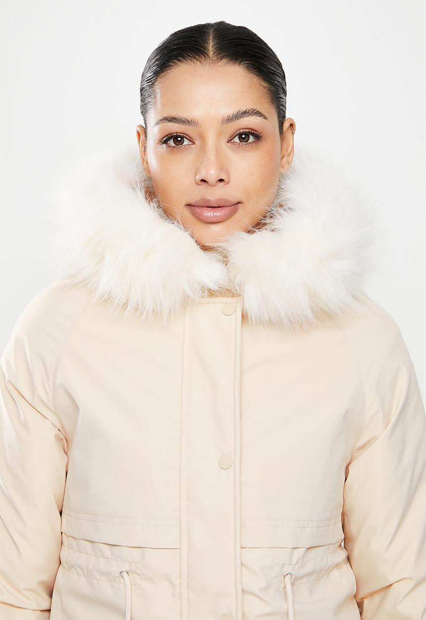dailyfriday - Faux fur hooded parker - stone