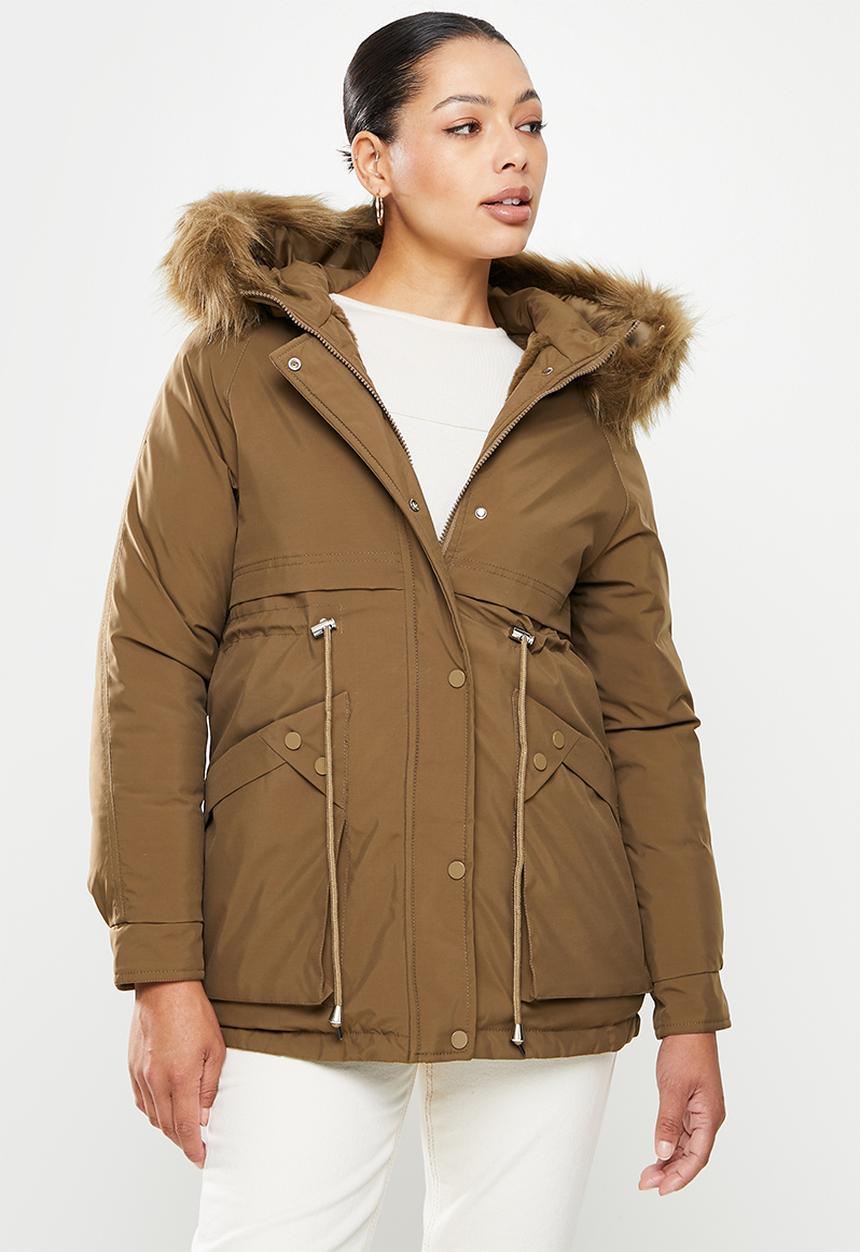 dailyfriday - Faux fur hooded parker - tobacco