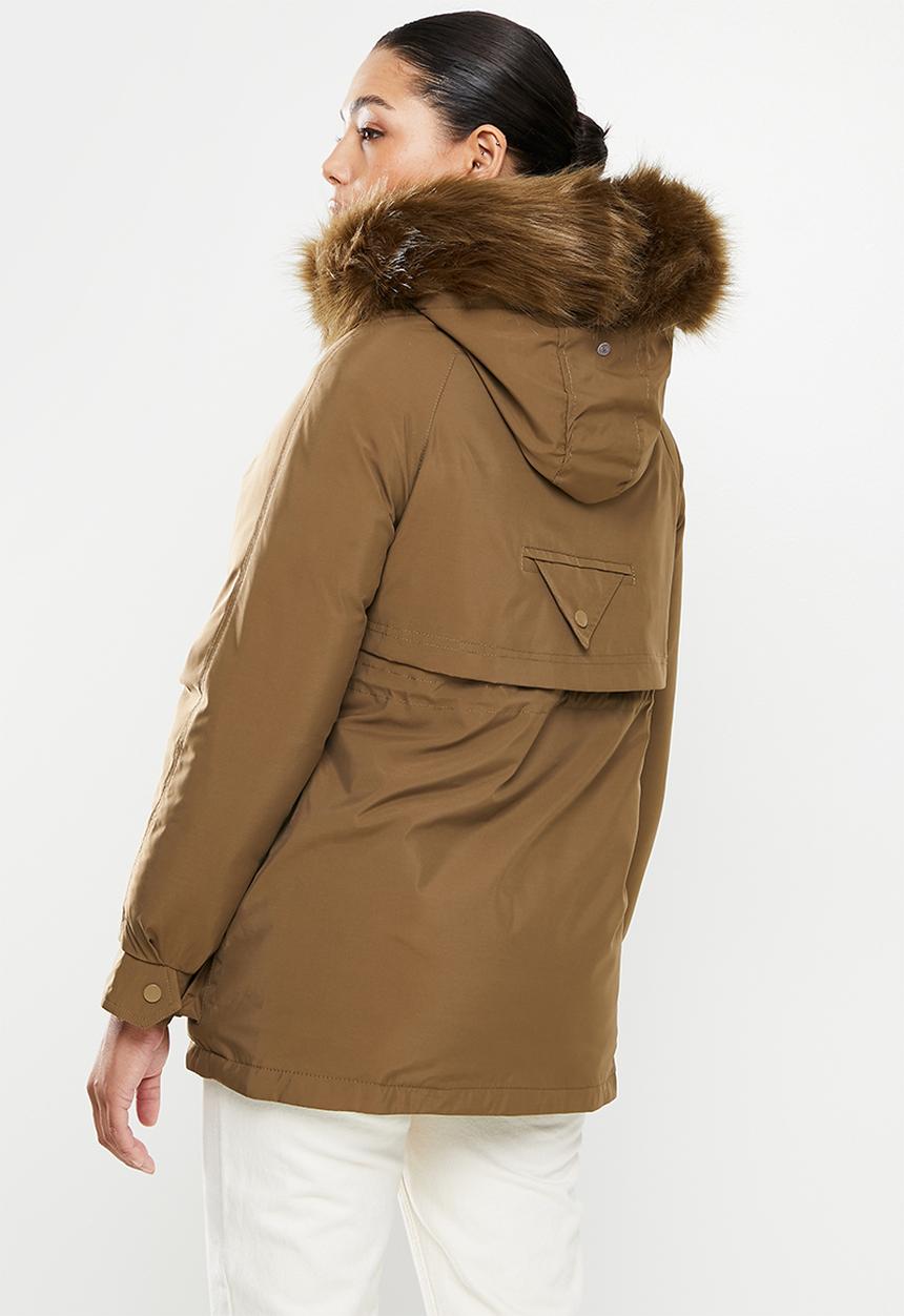 dailyfriday - Faux fur hooded parker - tobacco