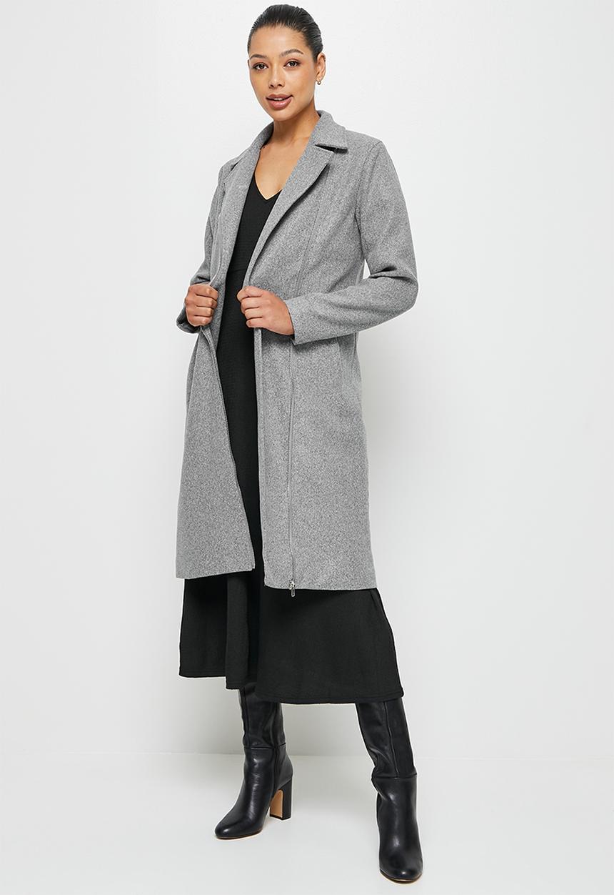edit - Long melton biker coat - grey melange