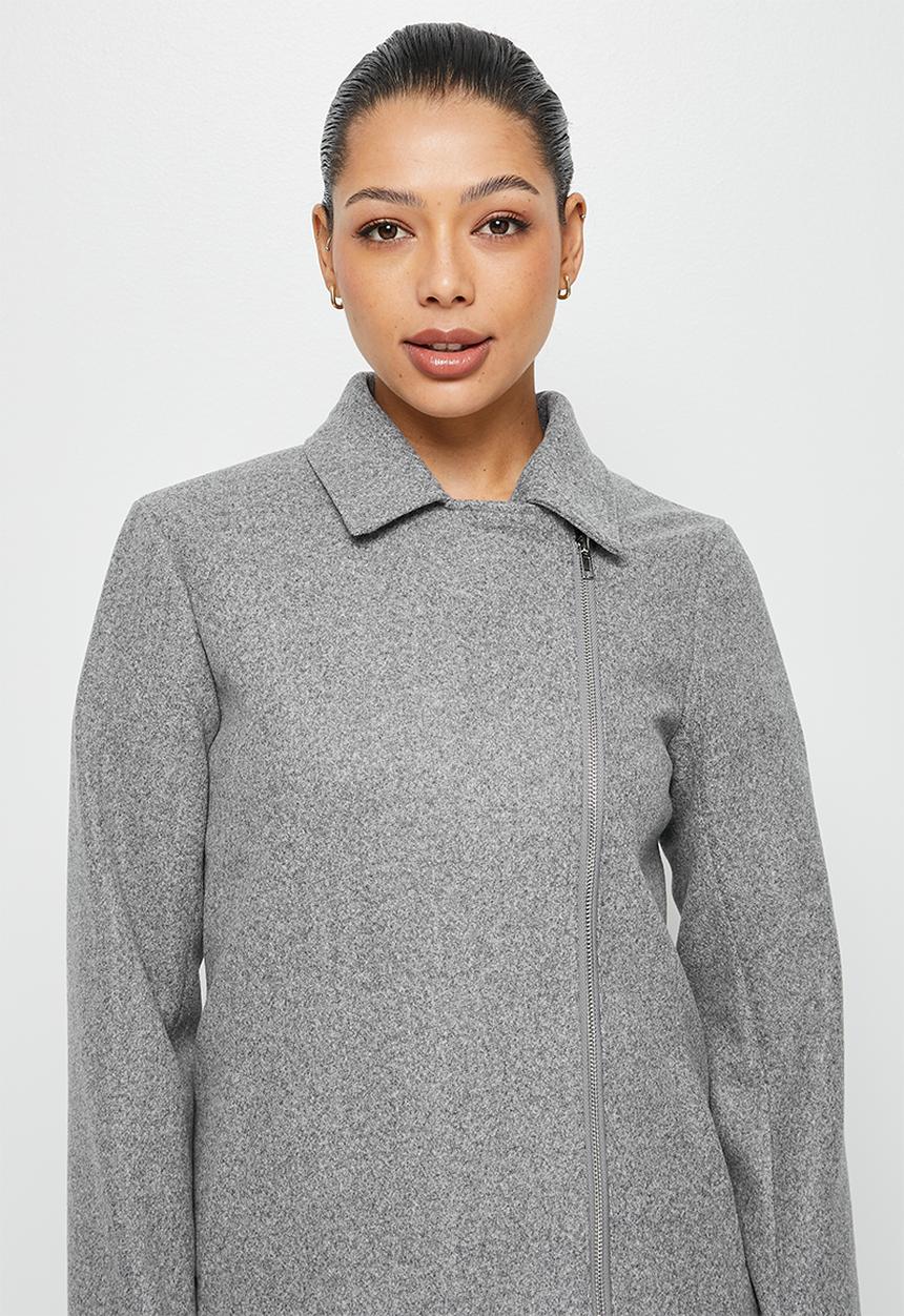 edit - Long melton biker coat - grey melange