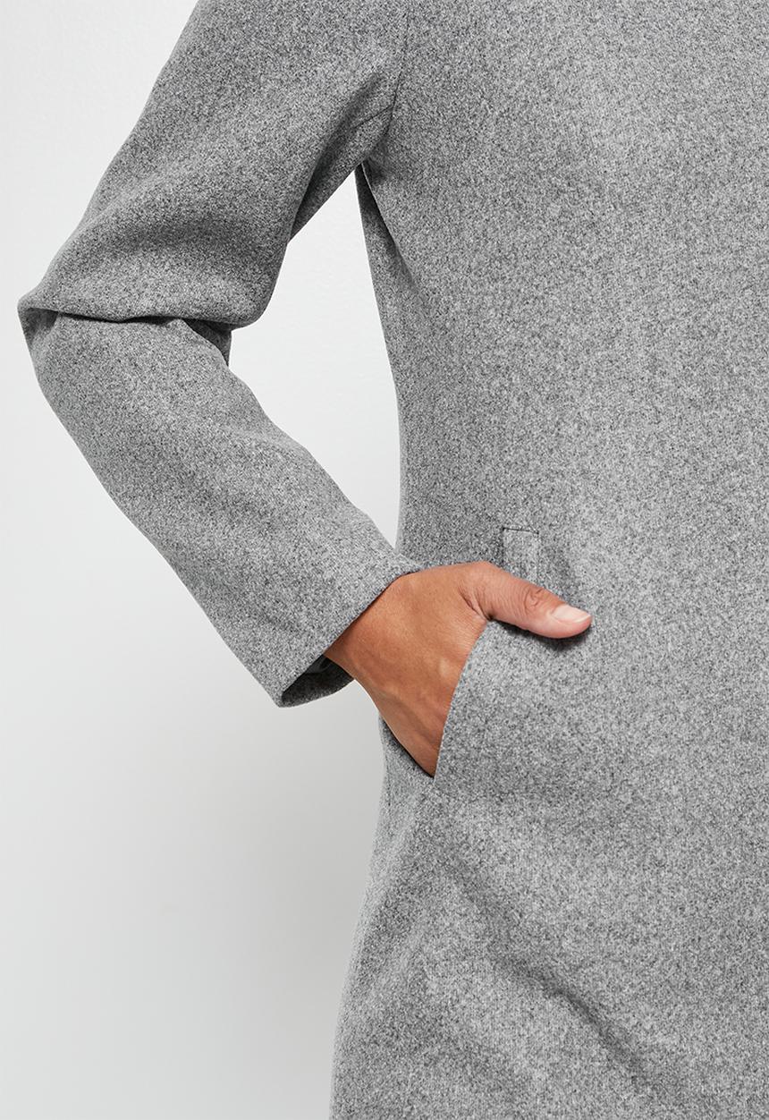 edit - Long melton biker coat - grey melange