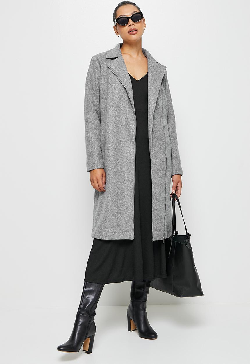 edit - Long melton biker coat - grey melange