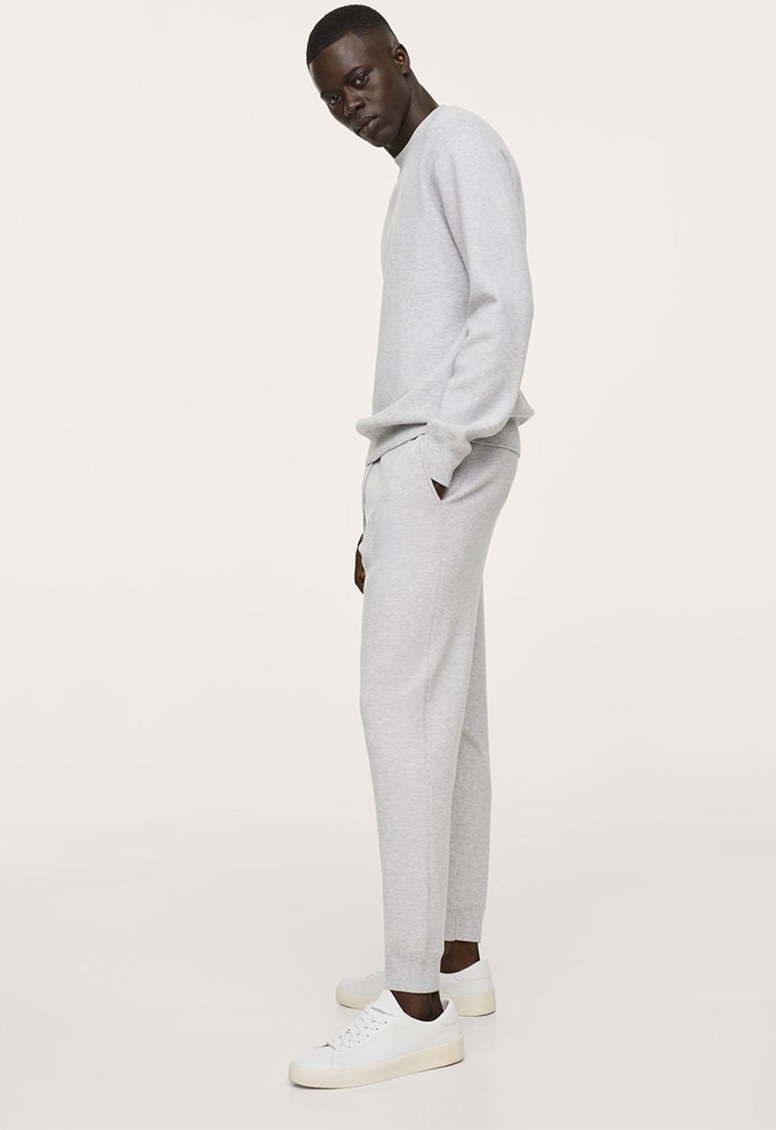 MANGO - Weekendj Textured knit Joggers  - pastel grey