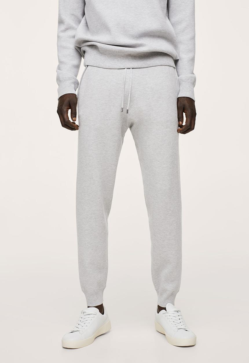 MANGO - Weekendj Textured knit Joggers  - pastel grey
