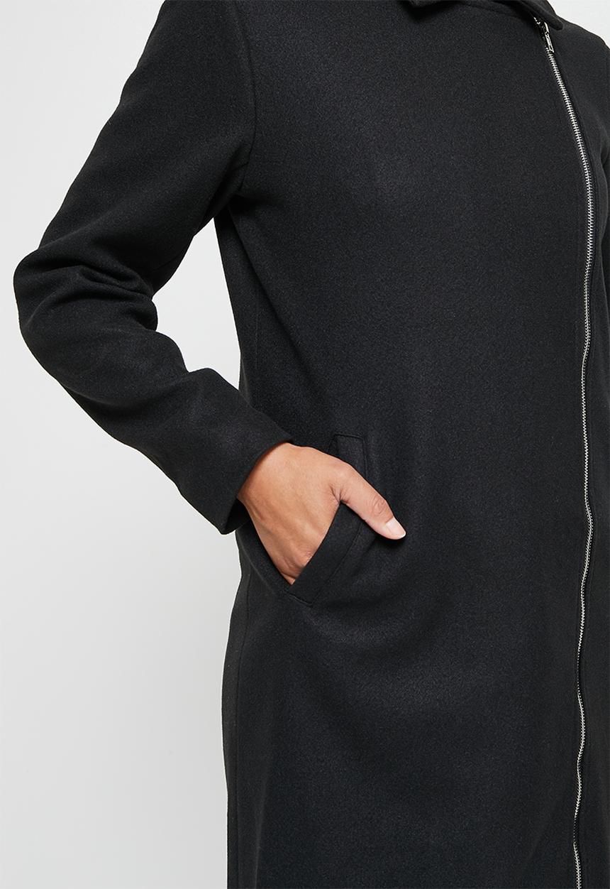 edit - Long melton biker coat - black