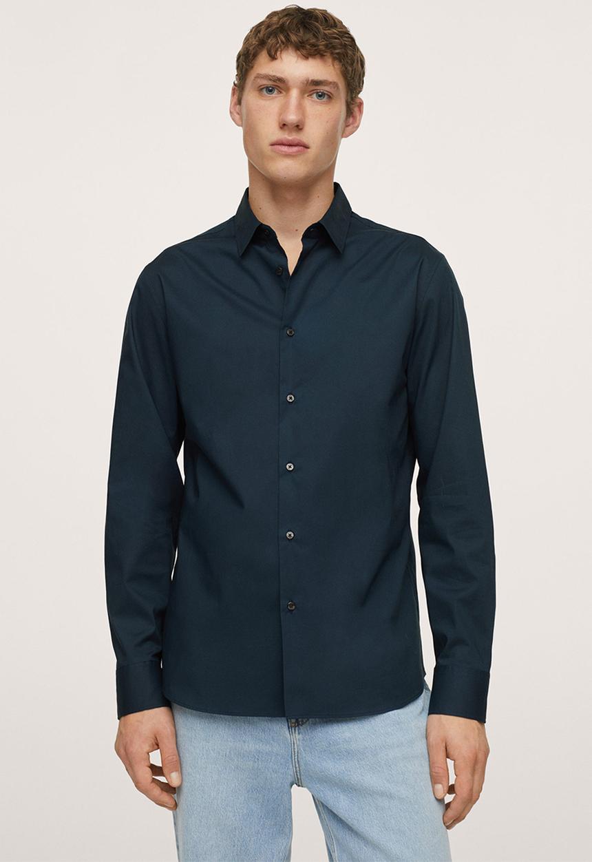 MANGO - Play  Slim Fit stretch cotton Shirt  - navy