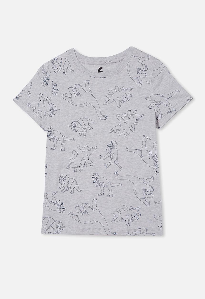 Cotton On - Max short sleeve tee - light grey marle/ navy dino outline yardage