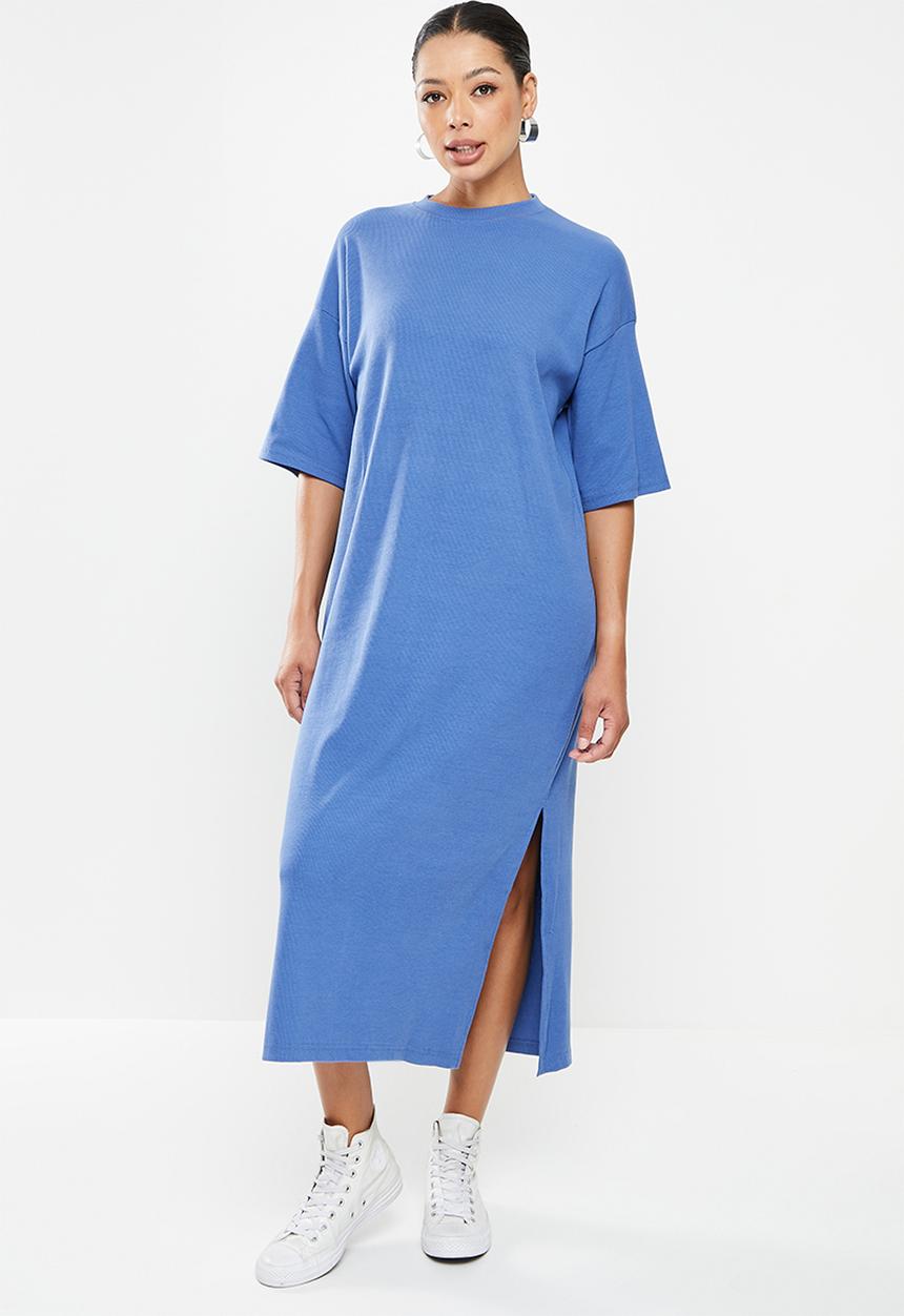 Missguided - Basic rib midaxi t shirt dress - blue