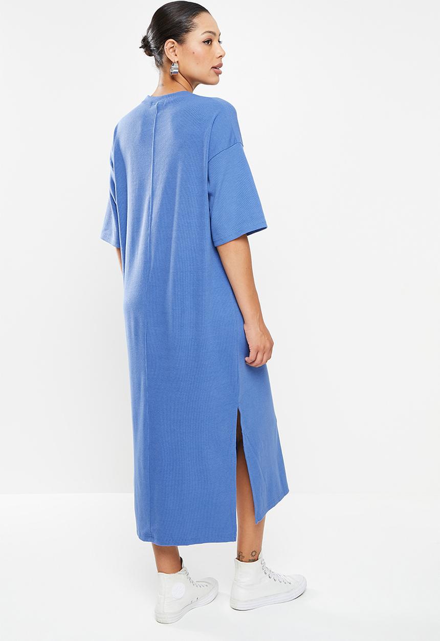 Missguided - Basic rib midaxi t shirt dress - blue