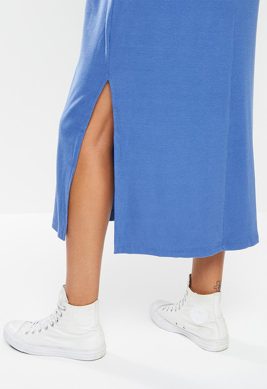Missguided - Basic rib midaxi t shirt dress - blue