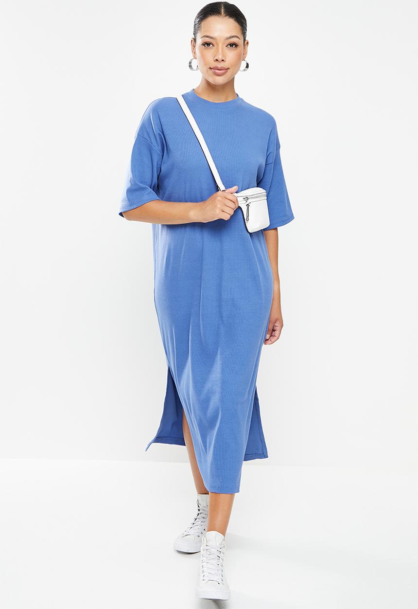 Missguided - Basic rib midaxi t shirt dress - blue